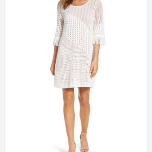 NIC+ZOE White Crochet knit sweater dress beach coastal vibes